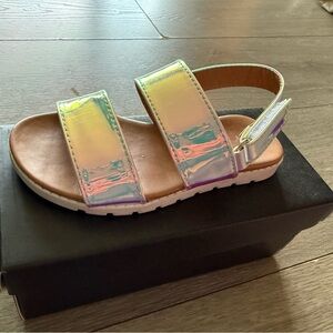 Tahari Silver and Tan Sandals with Modern Slip-On Design